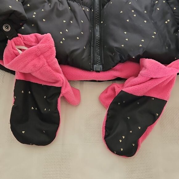 Jessica Simpson Girls Puffy Winter Coat With Faux Fur Hood & Mittens 10/12 Black - Picture 9 of 16